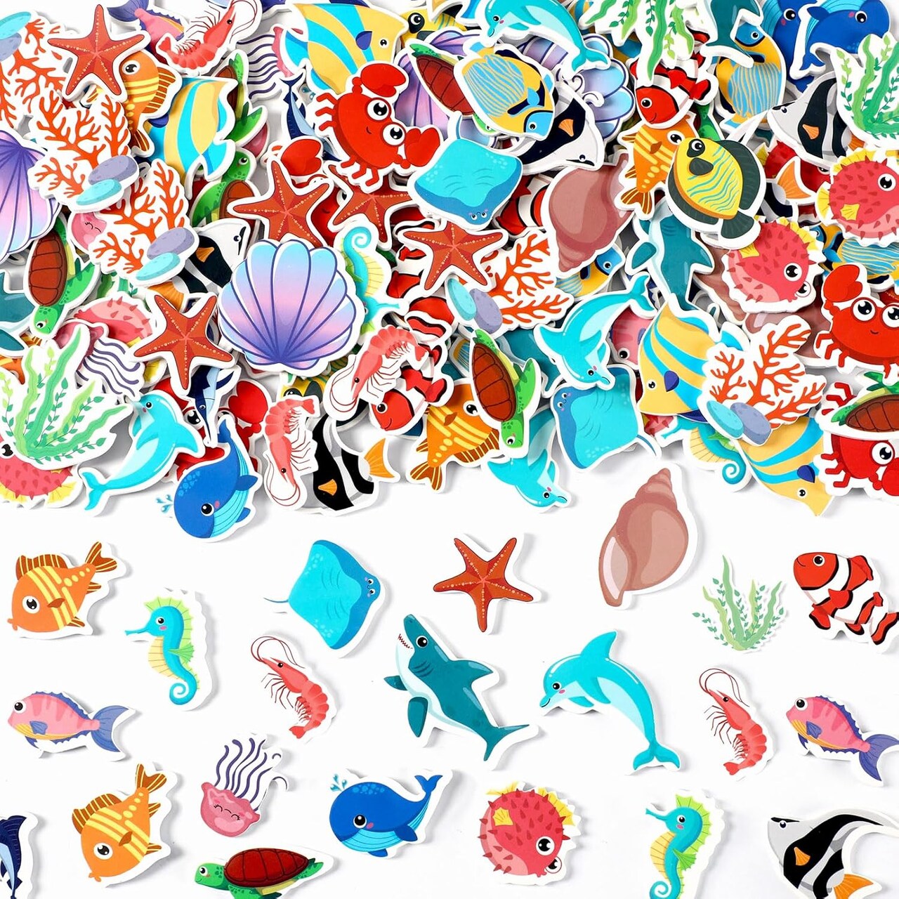 300 Pieces Ocean Sea Animal Foam Stickers Bulk Self-Adhesive Tropical Fish Sea Creature Stickers Sea Turtles for Arts Crafts Ocean Theme Party Favors Decoration Home DIY Supplies